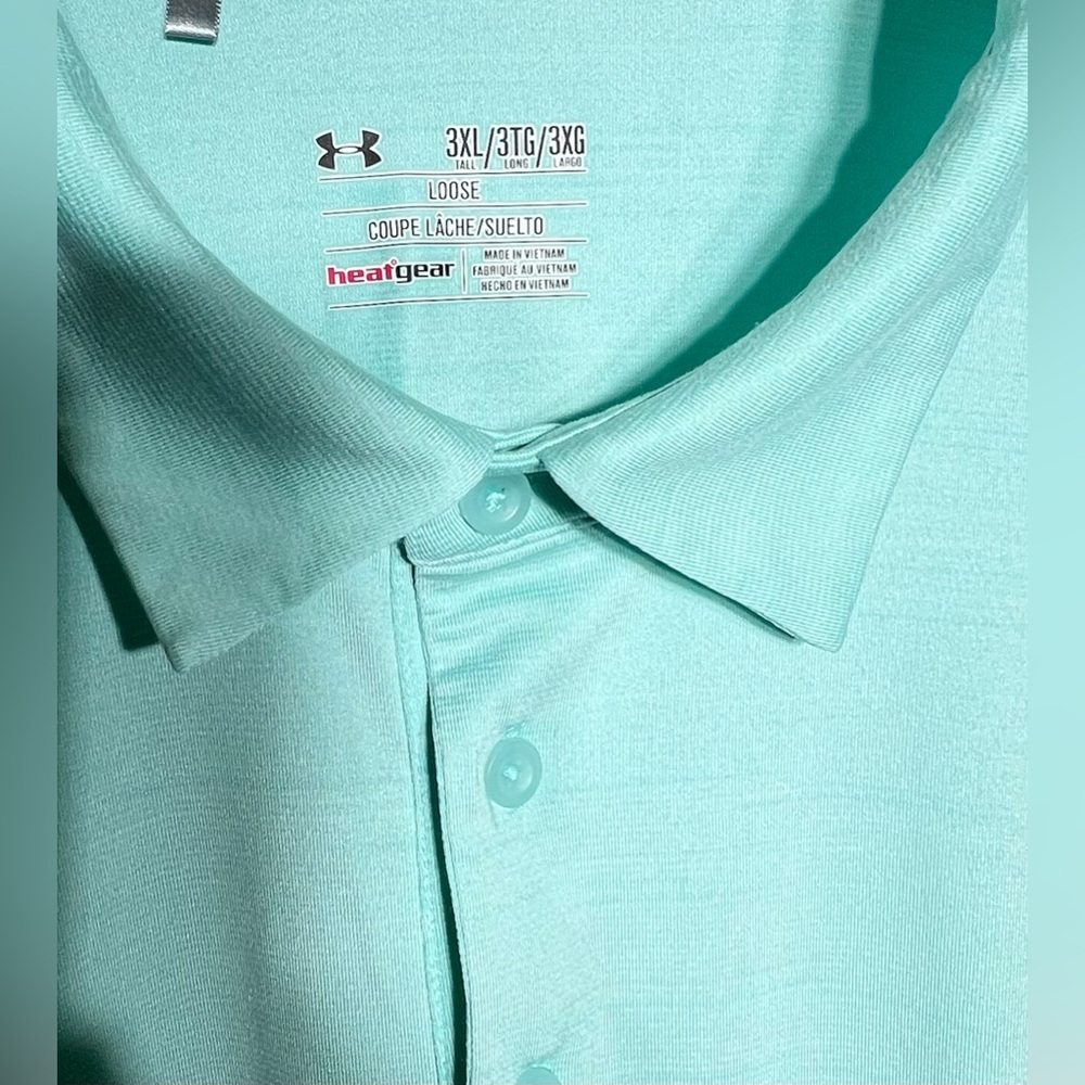 Under Armour Heat Gear Men's 3 XL Turquoise Golf Polo Shirt “Team Beaver” - Picture 4 of 11